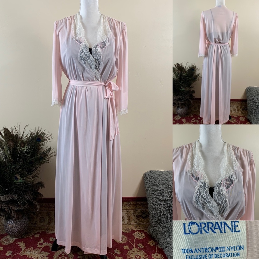 Vintage Lorrain Robe Baby Pink Lace 60s Sheer Long